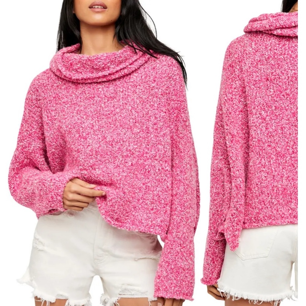 Free People Pink Cowl Neck Chenille Sweater